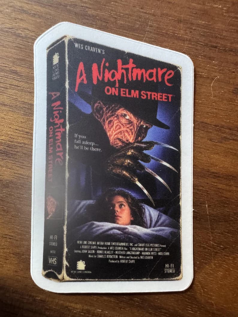 A Nightmare on Elm Street VHS Sticker / Distressed Retro Horror Movie Vinyl Decal / Freddy Krueger 80s VHS Tape Sticker