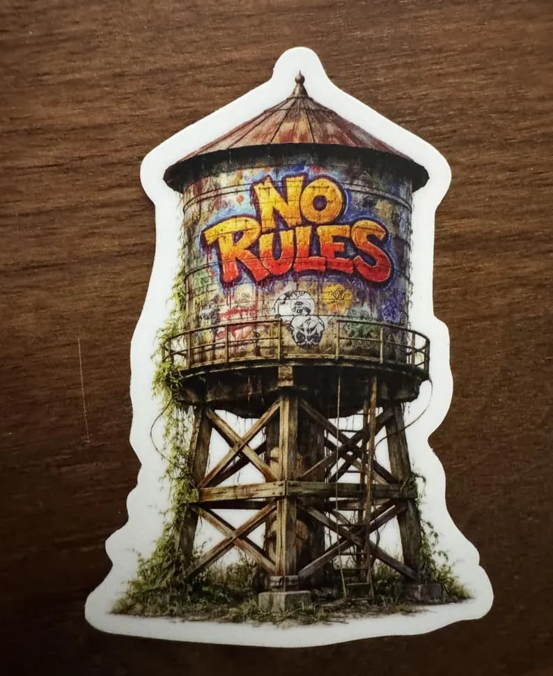 Aesop Rock Inspired Vinyl Laptop Sticker - Paint No Rules on the Water Tower